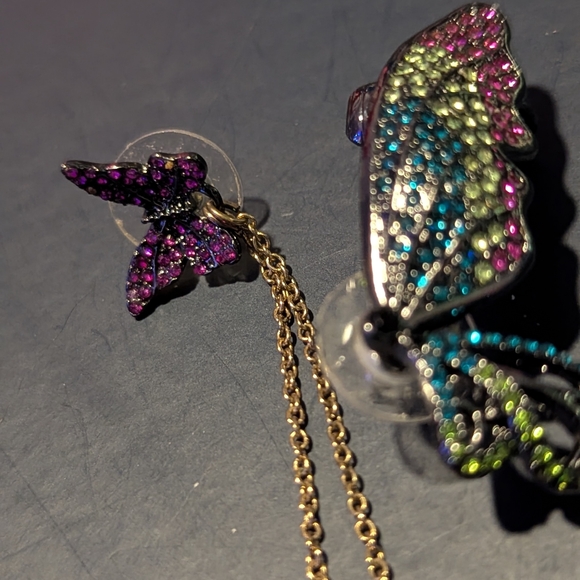 Betsey Johnson Mis Matched Multicolor Butterfly Earrings - Picture 4 of 5